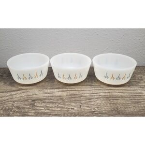 Vtg FIRE KING Candle Glow Atomic Glass Custard Cup 6oz Anchor Hocking Set Of 3